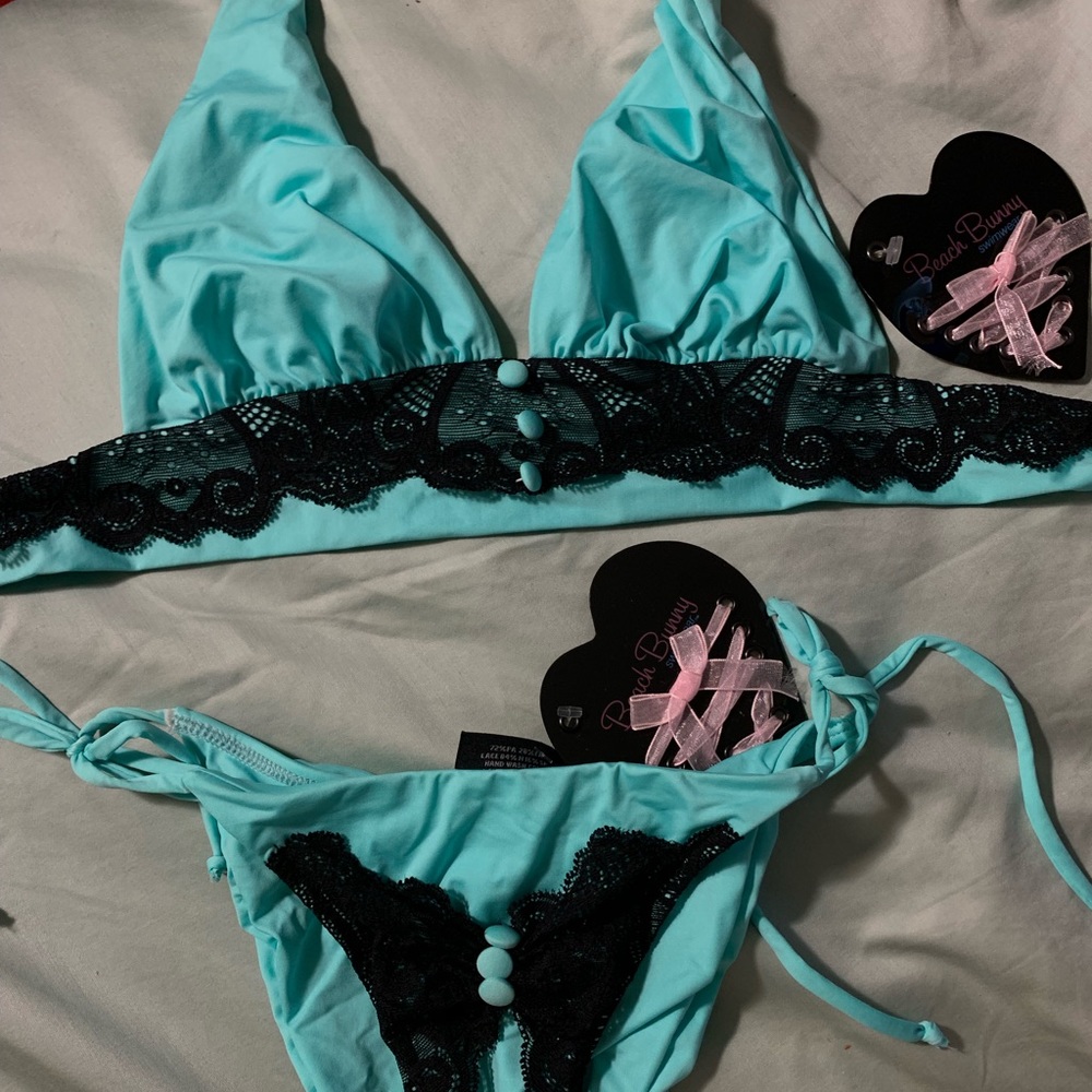 Beautiful beach bunny light turquoise bikini set